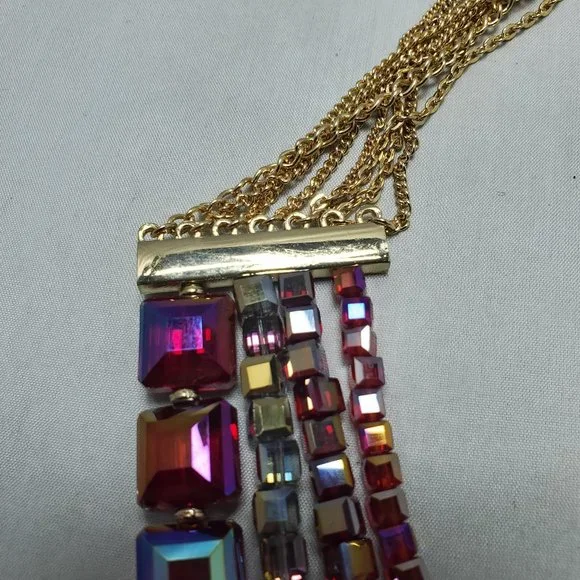 Cake by Ali Khan 4 row iridescent crystal red bead with 8 row gold strand neck - Picture 5 of 8